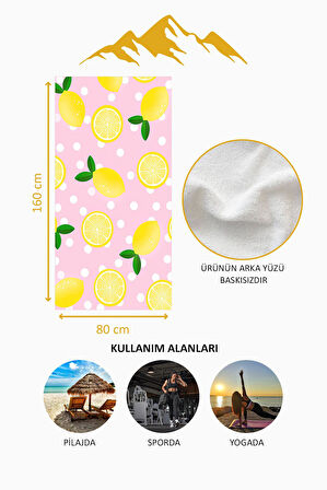 Dijital Baskı Plaj Deniz Havlusu Limon Desenli Peştamal HVL0163