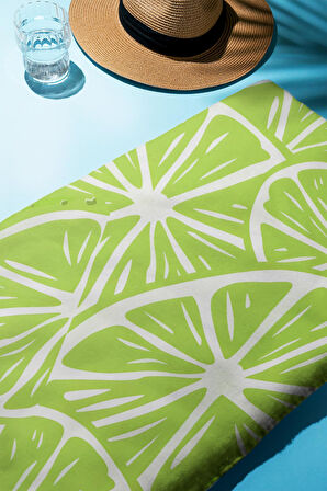 Dijital Baskı Plaj Deniz Havlusu Limon Desenli Peştamal HVL0164