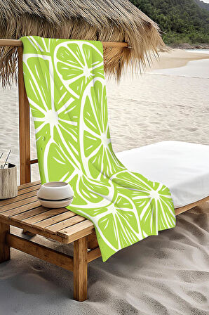 Dijital Baskı Plaj Deniz Havlusu Limon Desenli Peştamal HVL0164