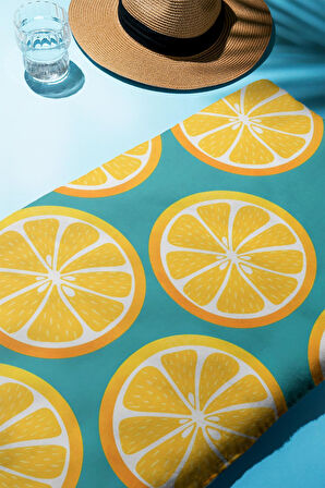 Dijital Baskı Plaj Deniz Havlusu Limon Desenli Peştamal HVL0166