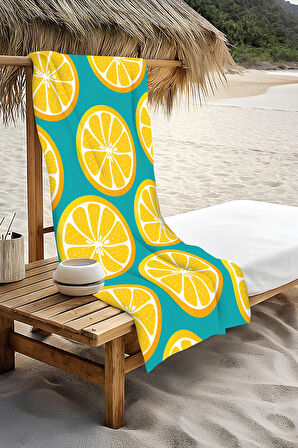 Dijital Baskı Plaj Deniz Havlusu Limon Desenli Peştamal HVL0166