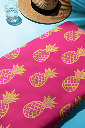 Dijital Baskı Plaj Deniz Havlusu Ananas Desenli Peştamal HVL0167