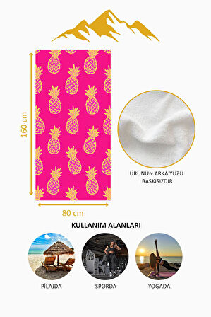 Dijital Baskı Plaj Deniz Havlusu Ananas Desenli Peştamal HVL0167