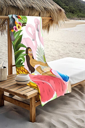 Dijital Baskı Plaj Deniz Havlusu Tropical Desenli Peştamal HVL0168