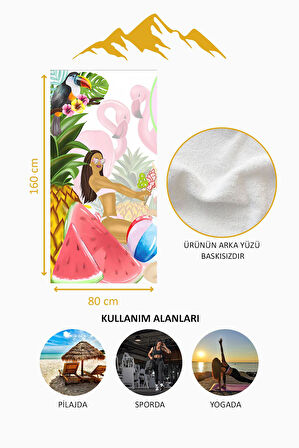 Dijital Baskı Plaj Deniz Havlusu Tropical Desenli Peştamal HVL0168