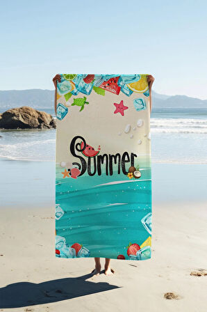 Dijital Baskı Plaj Deniz Havlusu Summer Desenli Peştamal HVL0169