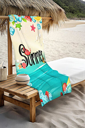Dijital Baskı Plaj Deniz Havlusu Summer Desenli Peştamal HVL0169