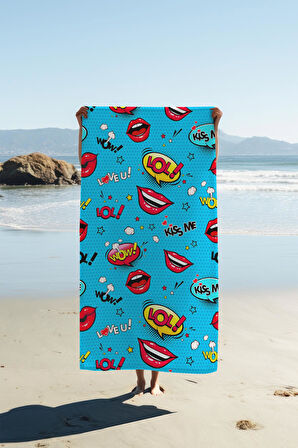 Dijital Baskı Plaj Deniz Havlusu Modern Desenli Peştamal HVL0174