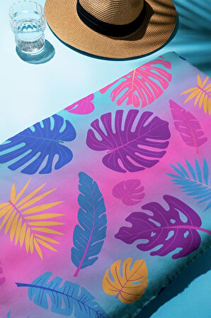 Dijital Baskı Plaj Deniz Havlusu Yaprak Desenli Peştamal HVL0177