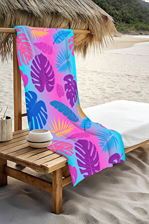 Dijital Baskı Plaj Deniz Havlusu Yaprak Desenli Peştamal HVL0177