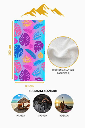 Dijital Baskı Plaj Deniz Havlusu Yaprak Desenli Peştamal HVL0177