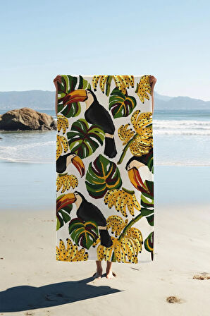 Dijital Baskı Plaj Deniz Havlusu Yaprak Desenli Peştamal HVL0178