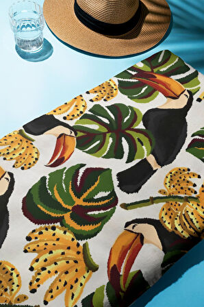 Dijital Baskı Plaj Deniz Havlusu Yaprak Desenli Peştamal HVL0178