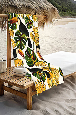 Dijital Baskı Plaj Deniz Havlusu Yaprak Desenli Peştamal HVL0178