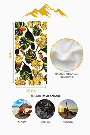Dijital Baskı Plaj Deniz Havlusu Yaprak Desenli Peştamal HVL0178