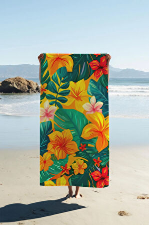 Dijital Baskı Plaj Deniz Havlusu Çiçek Desenli Peştamal HVL0179