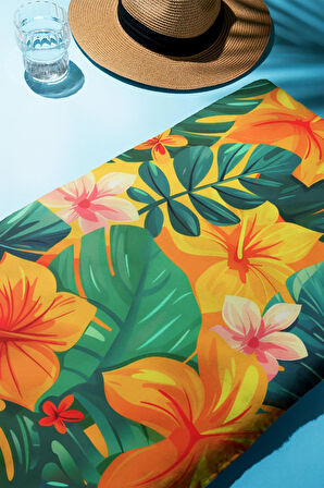 Dijital Baskı Plaj Deniz Havlusu Çiçek Desenli Peştamal HVL0179