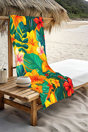 Dijital Baskı Plaj Deniz Havlusu Çiçek Desenli Peştamal HVL0179