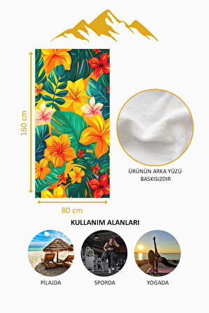 Dijital Baskı Plaj Deniz Havlusu Çiçek Desenli Peştamal HVL0179