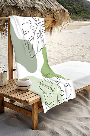 Dijital Baskı Plaj Deniz Havlusu Yaprak Desenli Peştamal HVL0184