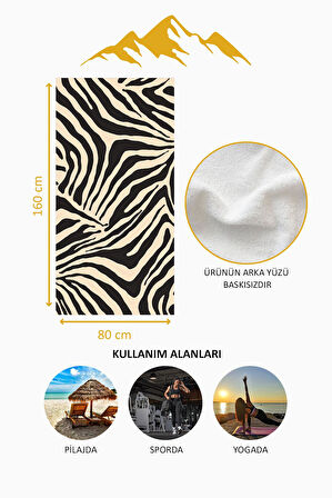 Dijital Baskı Plaj Deniz Havlusu Zebra Desenli Peştamal HVL0185