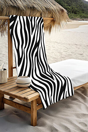 Dijital Baskı Plaj Deniz Havlusu Zebra Desenli Peştamal HVL0186