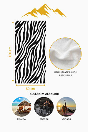 Dijital Baskı Plaj Deniz Havlusu Zebra Desenli Peştamal HVL0186