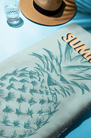 Dijital Baskı Plaj Deniz Havlusu Ananas Desenli Peştamal HVL0093