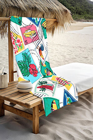 Dijital Baskı Plaj Deniz Havlusu Posta Pulu Desenli Peştamal HVL0094