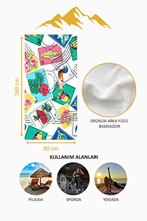 Dijital Baskı Plaj Deniz Havlusu Posta Pulu Desenli Peştamal HVL0094