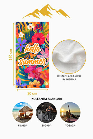 Dijital Baskı Plaj Deniz Havlusu Hello Summer Desenli Peştamal HVL0095