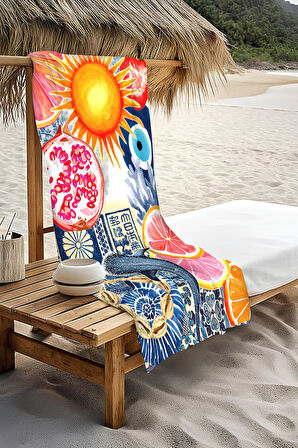 Dijital Baskı Plaj Deniz Havlusu Modern Desenli Peştamal HVL0096