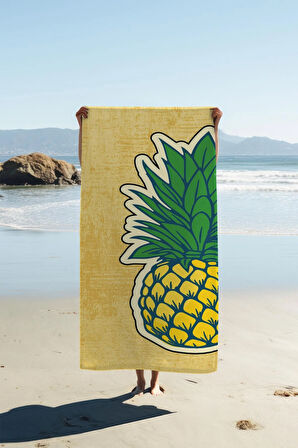 Dijital Baskı Plaj Deniz Havlusu Ananas Desenli Peştamal HVL0097