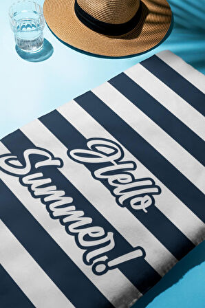 Dijital Baskı Plaj Deniz Havlusu Hello Summer Desenli Peştamal HVL0098