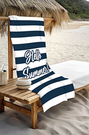 Dijital Baskı Plaj Deniz Havlusu Hello Summer Desenli Peştamal HVL0098