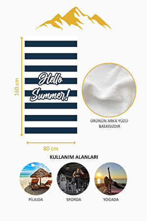 Dijital Baskı Plaj Deniz Havlusu Hello Summer Desenli Peştamal HVL0098
