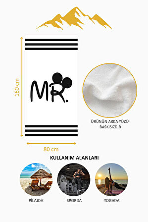 Dijital Baskı Plaj Deniz Havlusu Mr Mickey Desenli Peştamal HVL0102
