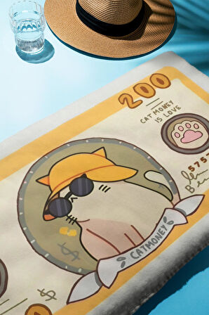 Dijital Baskı Plaj Deniz Havlusu Kedi Figürlü Dolar Peştamal HVL0106