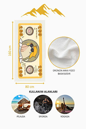 Dijital Baskı Plaj Deniz Havlusu Kedi Figürlü Dolar Peştamal HVL0106