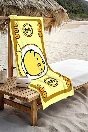 Dijital Baskı Plaj Deniz Havlusu Civciv Figürlü Dolar Peştamal HVL0107