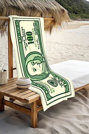 Dijital Baskı Plaj Deniz Havlusu Dolar Desenli Peştamal HVL0108