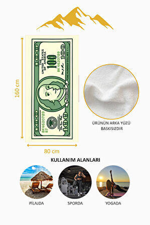 Dijital Baskı Plaj Deniz Havlusu Dolar Desenli Peştamal HVL0108