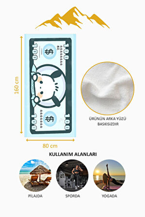 Dijital Baskı Plaj Deniz Havlusu Tavşan Figürlü Dolar Peştamal HVL0109