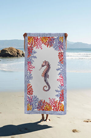 Dijital Baskı Plaj Deniz Havlusu Deniz Atı Desenli Peştamal HVL0110