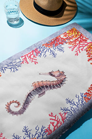 Dijital Baskı Plaj Deniz Havlusu Deniz Atı Desenli Peştamal HVL0110