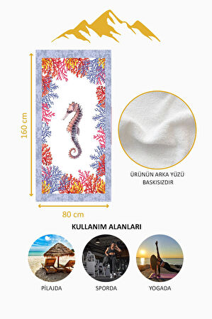 Dijital Baskı Plaj Deniz Havlusu Deniz Atı Desenli Peştamal HVL0110