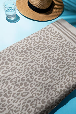 Dijital Baskı Plaj Deniz Havlusu Leoparlı Desen Peştamal HVL0112