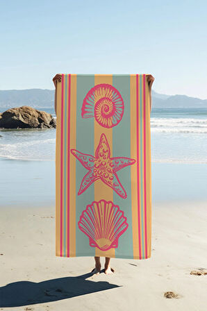 Dijital Baskı Plaj Deniz Havlusu Deniz Kabuğu Deniz Yıldızı Desenli Peştamal HVL0113