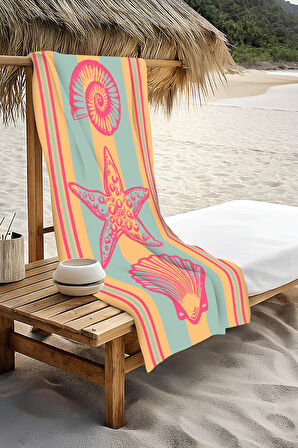 Dijital Baskı Plaj Deniz Havlusu Deniz Kabuğu Deniz Yıldızı Desenli Peştamal HVL0113