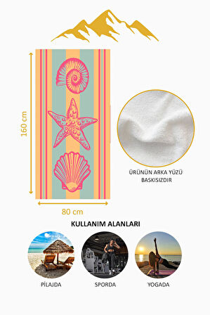 Dijital Baskı Plaj Deniz Havlusu Deniz Kabuğu Deniz Yıldızı Desenli Peştamal HVL0113